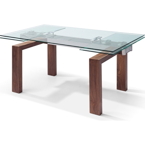 Davy 63 to 98" Dining Table with Tempered Glass Top on Walnut Veneer Base